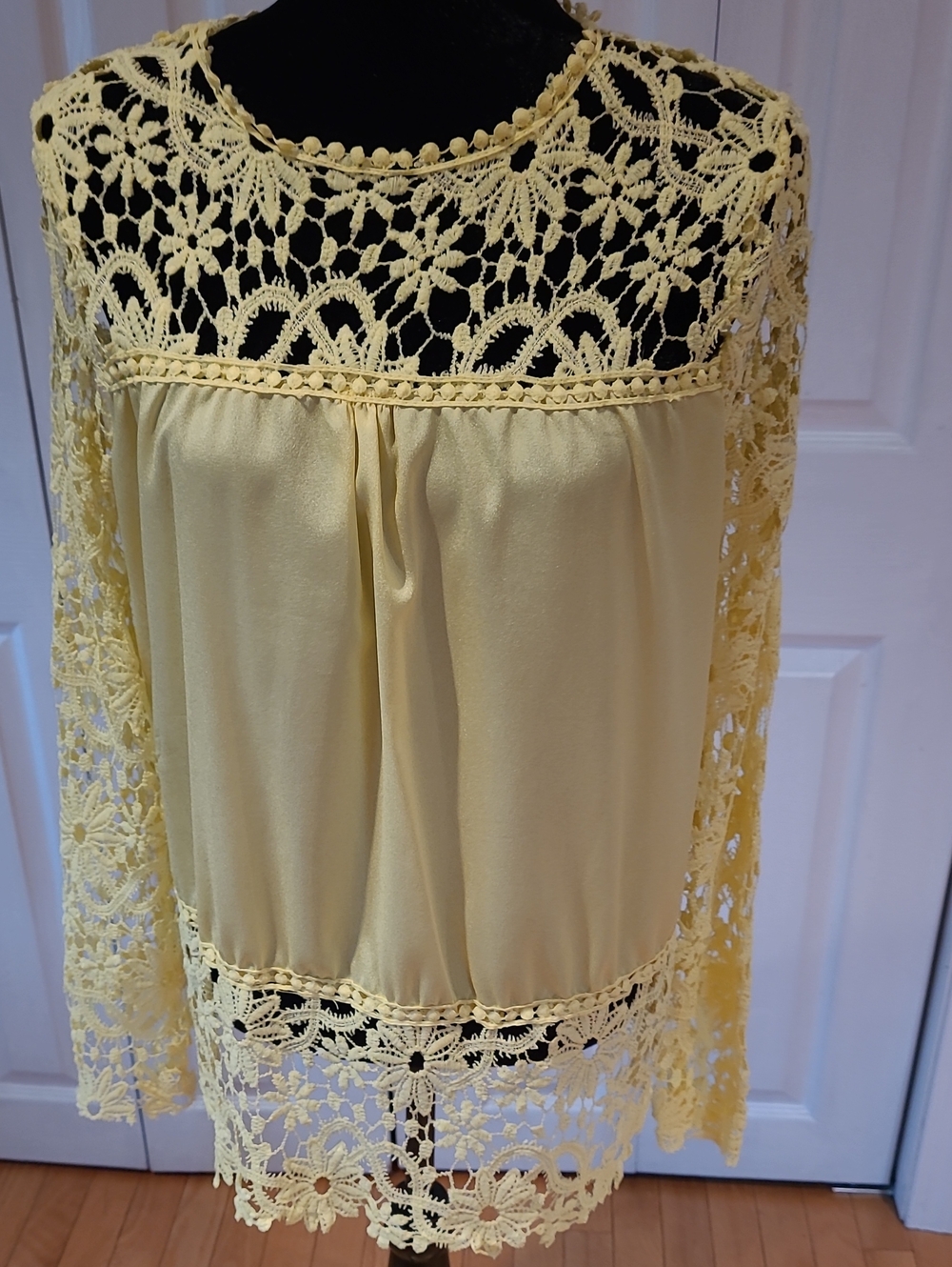 Source Unknown Crochet Yoke Blouse - Yellow
